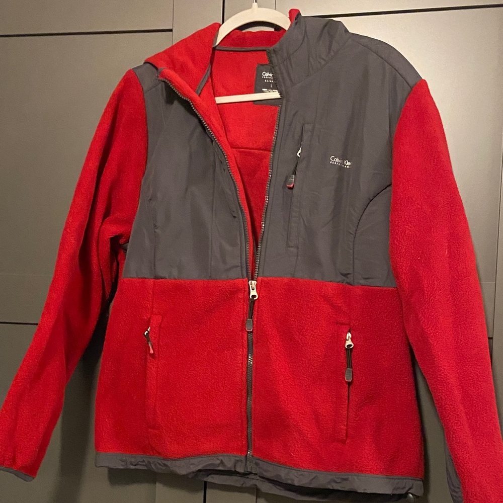 Calvin Klein Red and Dark Gray Fleece Jacket